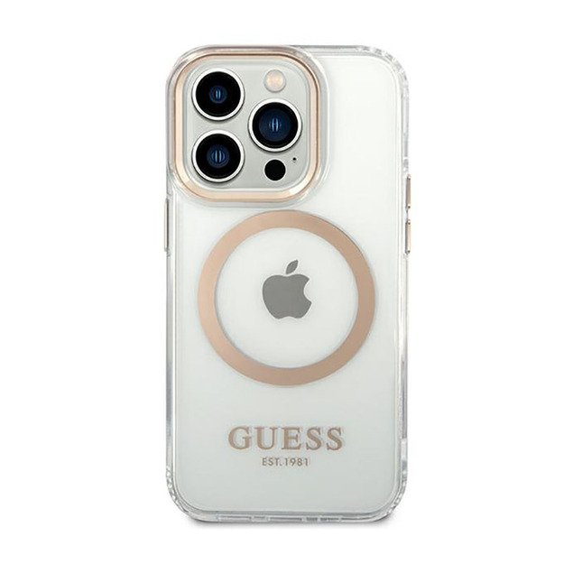 „Guess Metal Outline MagSafe“ dėklas, skirtas „iPhone 14 Pro“ (skaidrus)