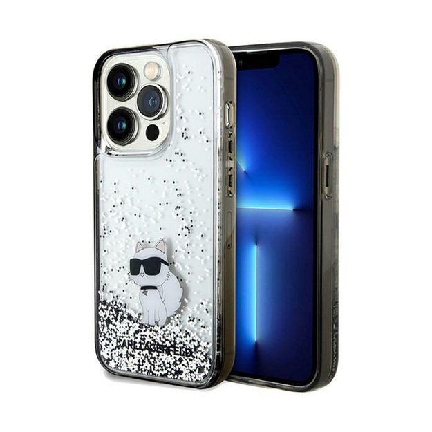 Karl Lagerfeld Liquid Glitter Choupette dėklas iPhone 14 Pro Max (skaidrus)