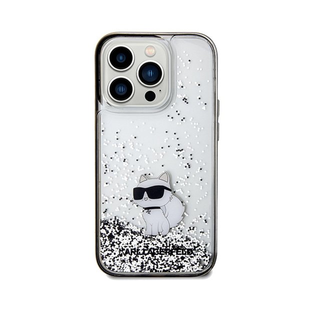 Karl Lagerfeld Liquid Glitter Choupette dėklas iPhone 14 Pro Max (skaidrus)