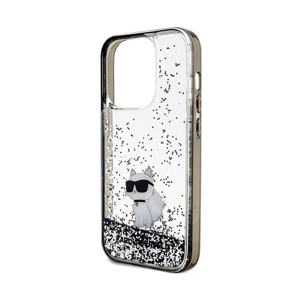Karl Lagerfeld Liquid Glitter Choupette dėklas iPhone 14 Pro Max (skaidrus)