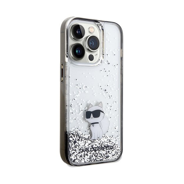 Karl Lagerfeld Liquid Glitter Choupette dėklas iPhone 14 Pro Max (skaidrus)