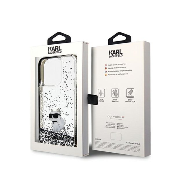 Karl Lagerfeld Liquid Glitter Choupette dėklas iPhone 14 Pro Max (skaidrus)