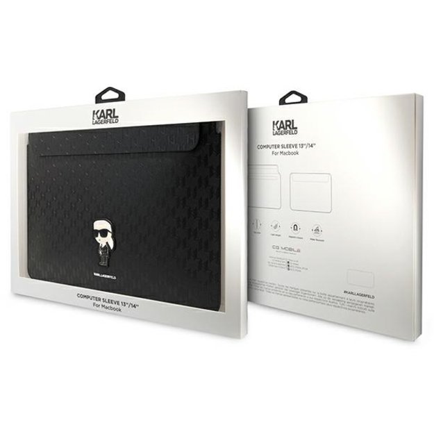 Karl Lagerfeld NFT Saffiano Monogram Ikonik Karl Sleeve – 14 colių nešiojamojo kompiuterio dėklas (juodas) 1