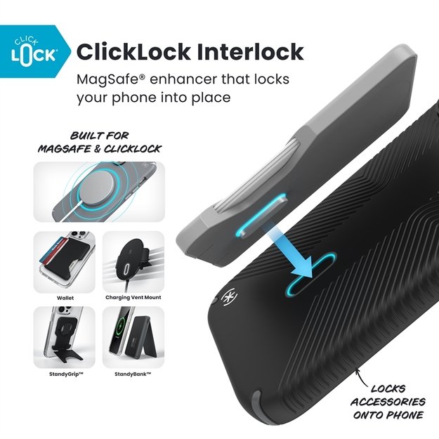 „Speck Presidio2 Grip ClickLock & MagSafe“ dėklas, skirtas „iPhone 17 Pro Max“ (juodas / pilkas / baltas) 15