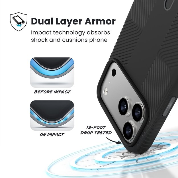 „Speck Presidio2 Grip ClickLock & MagSafe“ dėklas, skirtas „iPhone 17 Pro Max“ (juodas / pilkas / baltas) 16