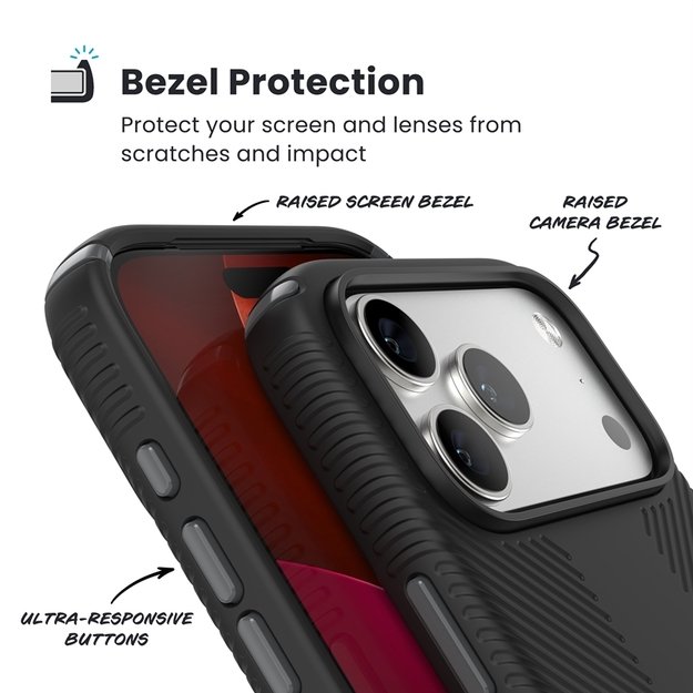„Speck Presidio2 Grip ClickLock & MagSafe“ dėklas, skirtas „iPhone 17 Pro Max“ (juodas / pilkas / baltas) 12