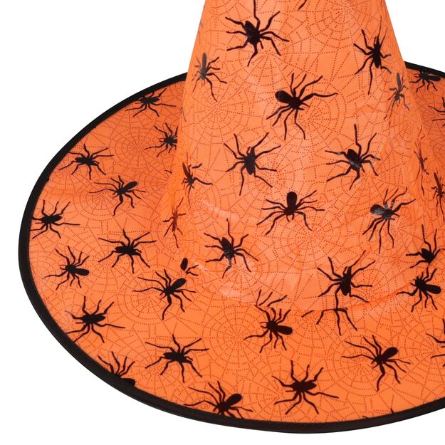 Witch orange hat with spiders for adults 3