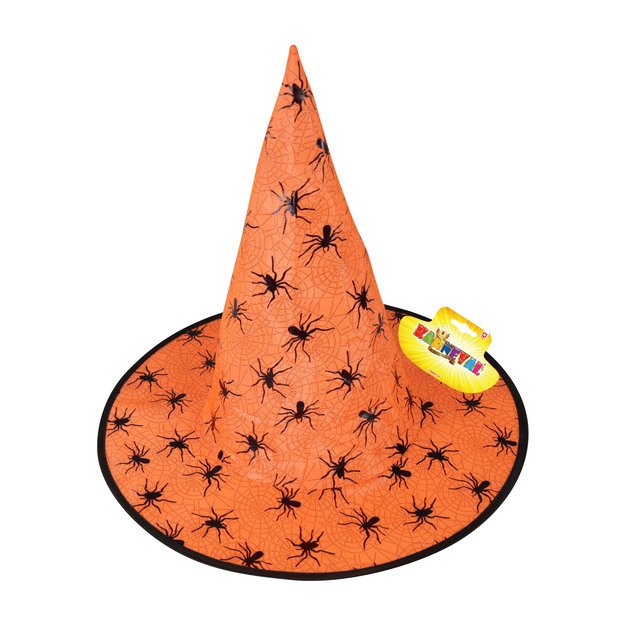 Witch orange hat with spiders for adults 2