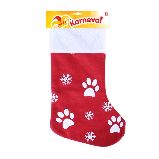 Red Christmas stocking with print 2