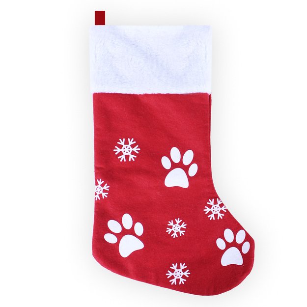 Red Christmas stocking with print 1