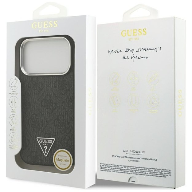 „Guess 4G“ trikampio logotipo „MagSafe“ dėklas iPhone 17 Pro (juodas) 1