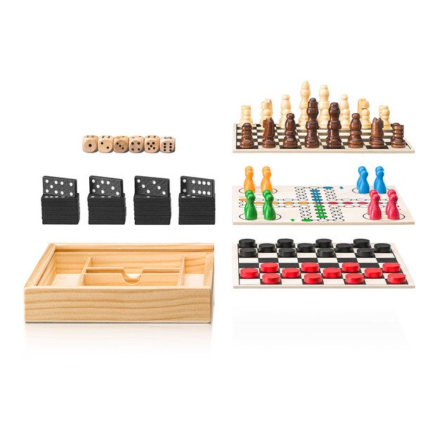 Šachmatai, Ludo, Šaškės, 6 kauliukai ir Domino 3