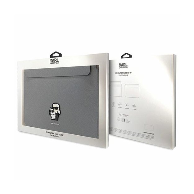 Karl Lagerfeld NFT Saffiano Karl & Choupette Sleeve – 16 colių nešiojamojo kompiuterio dėklas (sidabrinis) 8