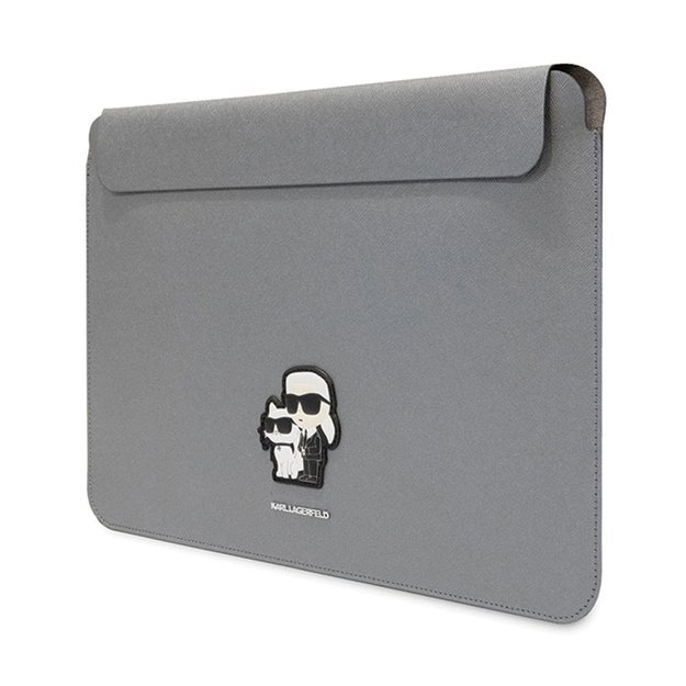 Karl Lagerfeld NFT Saffiano Karl & Choupette Sleeve – 16 colių nešiojamojo kompiuterio dėklas (sidabrinis) 3