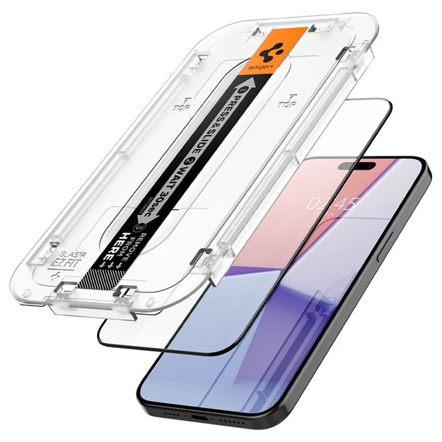„Spigen GLAS.TR EZ FIT FC“ grūdintas stiklas, skirtas „iPhone 15 Pro Max“ (juodas rėmelis) 3