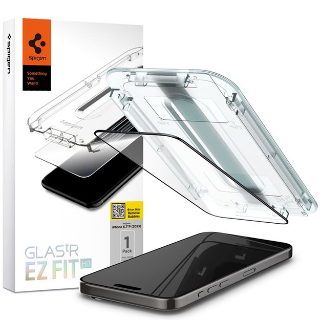 „Spigen GLAS.TR EZ FIT FC“ grūdintas stiklas, skirtas „iPhone 15 Pro Max“ (juodas rėmelis) 7