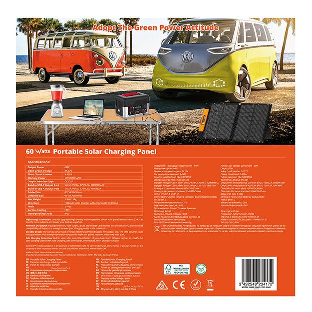 Wonder Ws60 – 60 W saulės baterija su USB-C PD 30W ir USB-A QC 18W išvestimi (juoda) 16