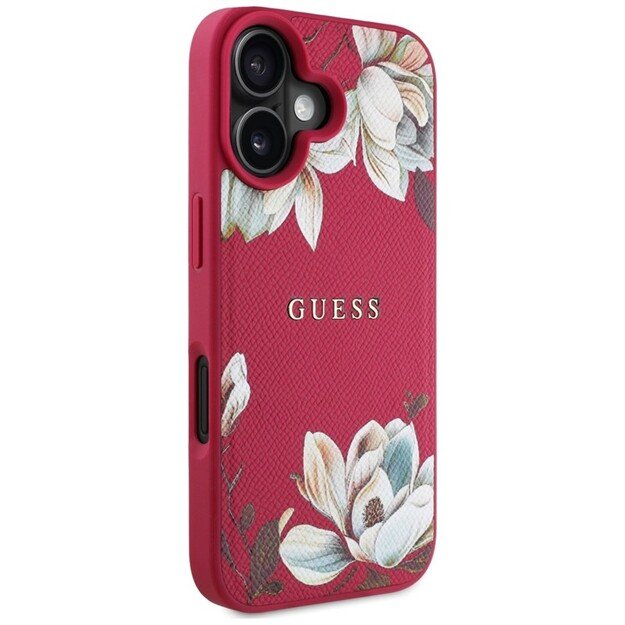 „Guess“ grūdėtu raštu margintas gėlių raštas – „MagSafe“ dėklas, skirtas „iPhone 16“ (fuksijos spalvos) 4