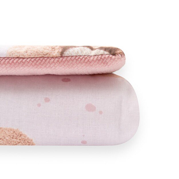 Dvipusis aksomo ir medvilnės komplektas vežimėliui „New Baby Love“ meškiukas, rožinis 2