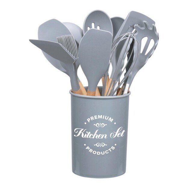 Alpina - Silikoninių virtuvės įrankių rinkinys su stovu, 12 dalių