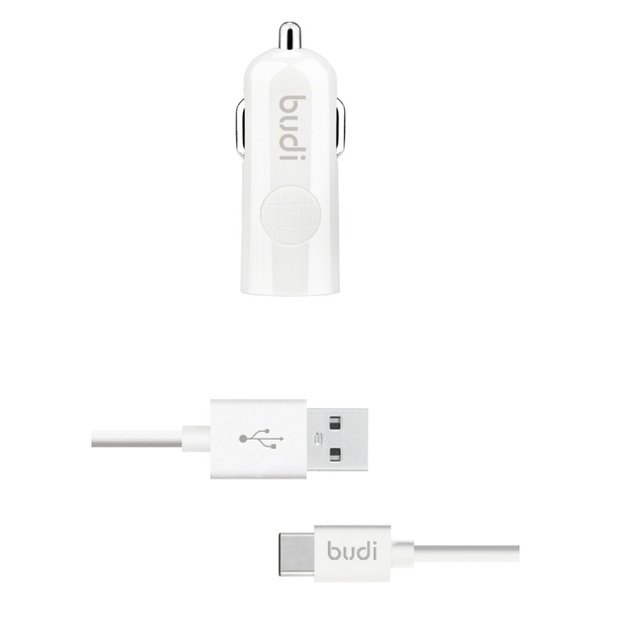 Budi - 1 USB automobilinis įkroviklis su LED indikatoriumi+USB tipo C laidas
