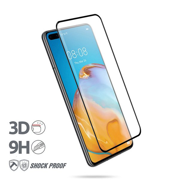 Crong 3D Armor Glass 9H viso ekrano grūdintas stiklas Huawei P40 + montavimo rėmas 10