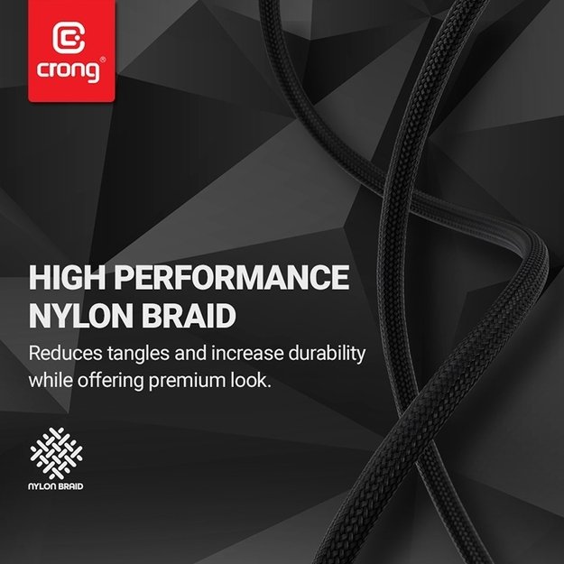 „Crong Armor Link“ – iš USB-C į USB-A 60 W pinto kabelio maitinimo tiekimas greitas įkrovimas 150 cm (juodas) 17