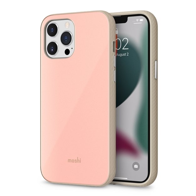 „Moshi iGlaze“ – aukščiausios kokybės hibridinis dėklas, skirtas „iPhone 13 Pro Max“ („SnapTo“ sistema) („Dahlia Pink“)