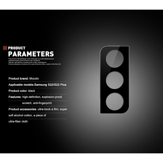 Mocolo Silk Camera Lens Glass – apsauginis stiklas, skirtas Samsung Galaxy S22 / S22+ fotoaparato objektyvui  27