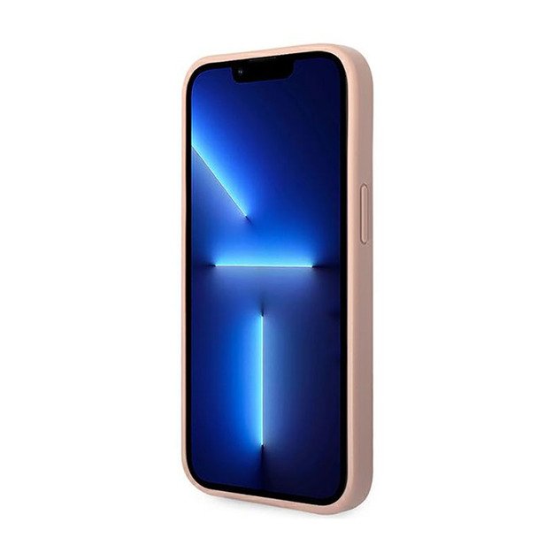 Guess Saffiano metalo logotipo juostelės – dėklas, skirtas iPhone 14 Plus (rožinis) 6