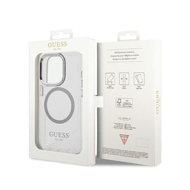 Guess Metal Outline MagSafe – dėklas, skirtas iPhone 14 Pro (skaidrus) 1