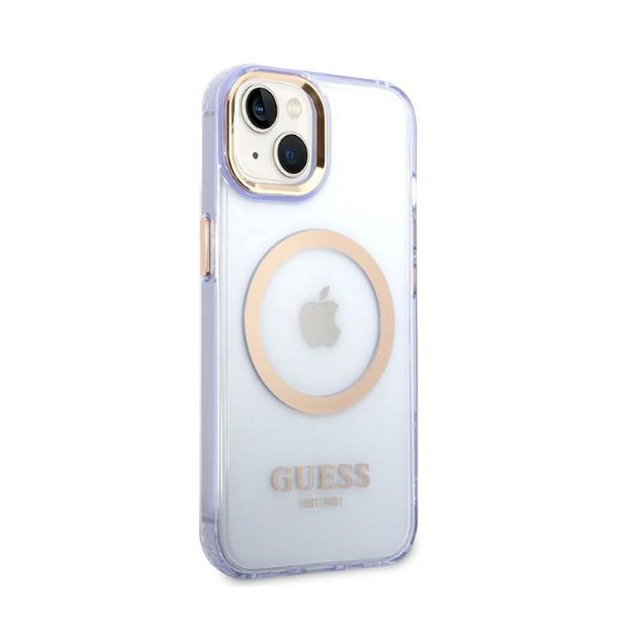 „Guess Gold Outline“ permatomas „MagSafe“ – dėklas, skirtas „iPhone 14“ (violetinė) 12