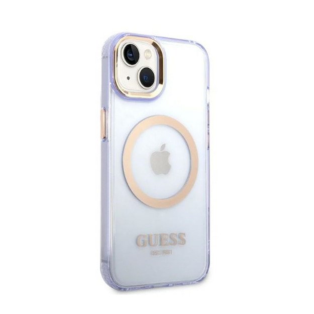 „Guess Gold Outline“ permatomas „MagSafe“ – dėklas, skirtas „iPhone 14“ (violetinė)