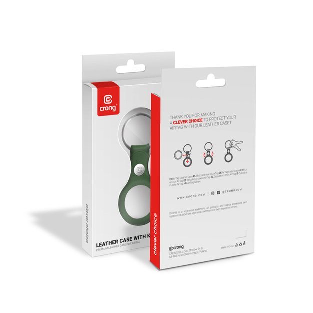 Crong odinis dėklas su raktų pakabu – odinis apsauginis dėklas, skirtas Apple AirTag (žalias) 20