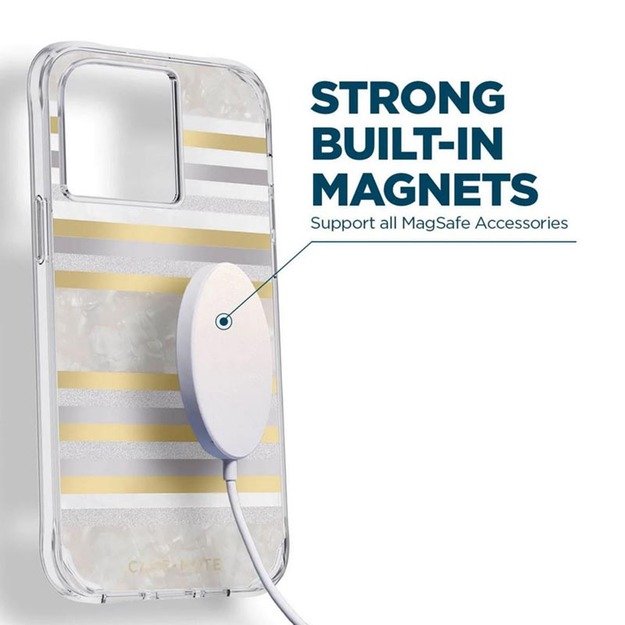 Case-Mate Pearl Stripes MagSafe – perlamutru dekoruotas dėklas skirtas iPhone 14 Pro (Pearl Stripes) 15