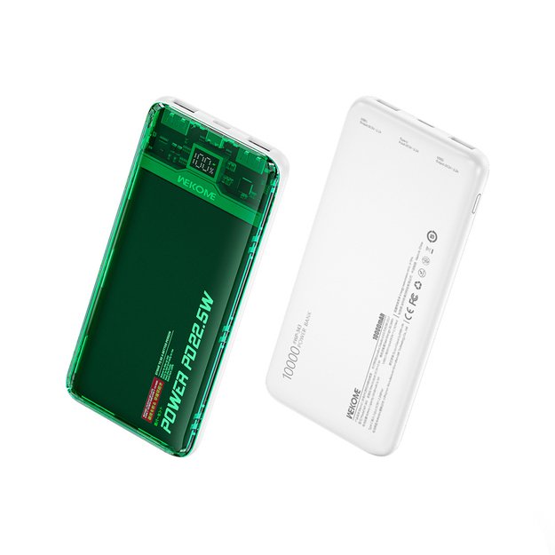 WEKOME WP-353 Vanguard serija – maitinimo blokas 10 000 mAh PD 20 W + QC 22,5 W (žalias / skaidrus) 13
