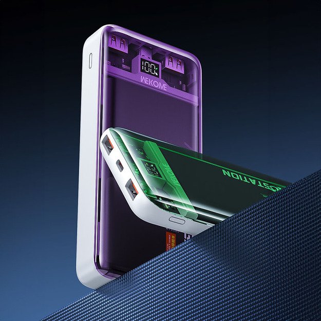 WEKOME WP-353 Vanguard serija – maitinimo blokas 10 000 mAh PD 20 W + QC 22,5 W (žalias / skaidrus) 17