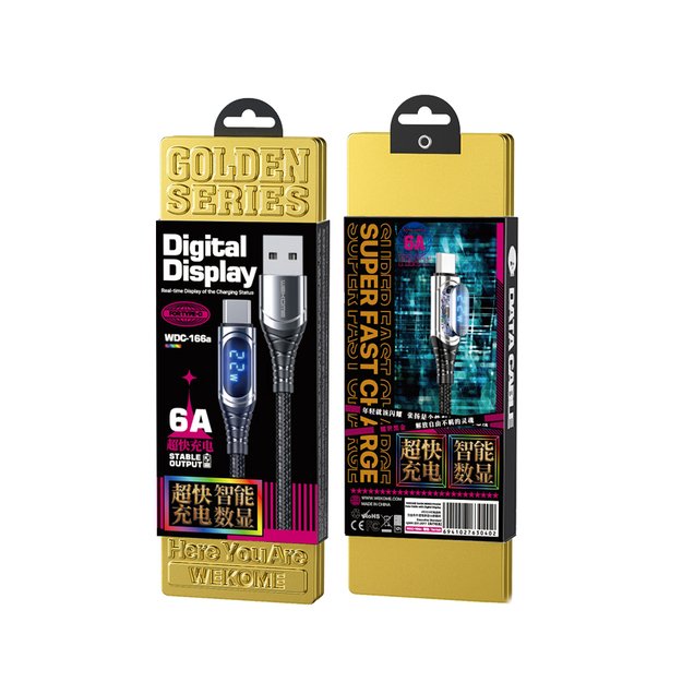 WEKOME WDC-166 Sakin serija – USB-A su „Lightning“ 6A greito įkrovimo 1 m jungiamuoju laidu (tamsu) 6