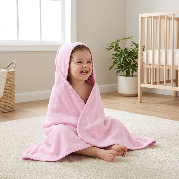 Baby terry towel with hood New Baby 100x100 cm pink