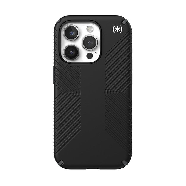 Speck Presidio2 Grip – dėklas, skirtas iPhone 15 Pro (juodas / šiferio pilkas / baltas) 9