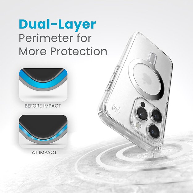 Speck Presidio Perfect-Clear ClickLock & Magsafe – dėklas, skirtas iPhone 15 Pro (skaidrus / chromo apdaila / ramus sidabras) 9