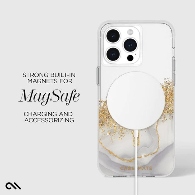 Case-Mate Karat MagSafe – auksu dekoruotas iPhone 15 Pro Max dėklas (marmuras)