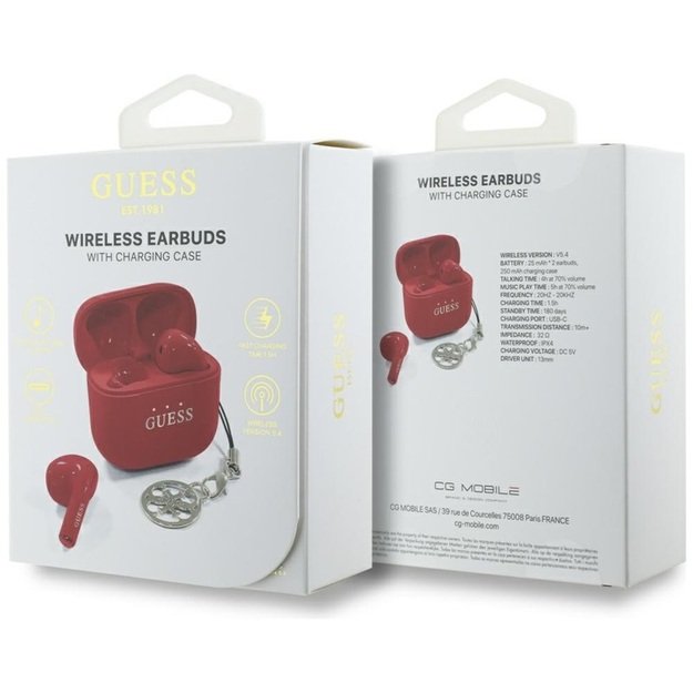 Guess Glossy Effect Printed Classic Logo & Charm - TWS Bluetooth Earphones + Charging Case (Red) 6
