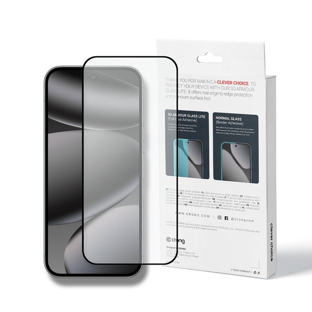 Crong 3D Armour Glass Lite - Full Glue Tempered Glass for Google Pixel 9 Pro XL / 10 Pro XL