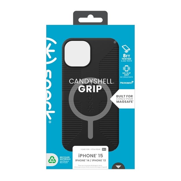 Speck Candyshell Grip MagSafe - iPhone 17e / 16e / 15 / 14 / 13 Case (Black / Slate Gray) 14
