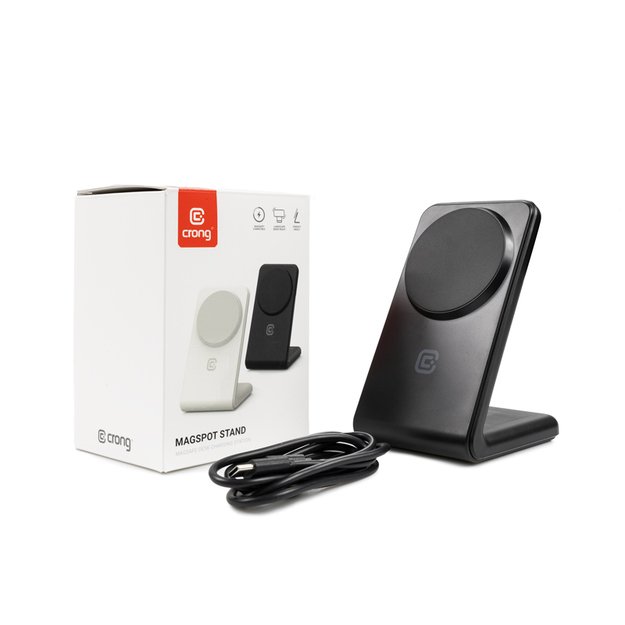„Crong MagSpot Stand“ – belaidis įkroviklis „du viename“ su „MagSafe“, skirtas „iPhone“ ir „AirPods“ (Shadow Black) 21