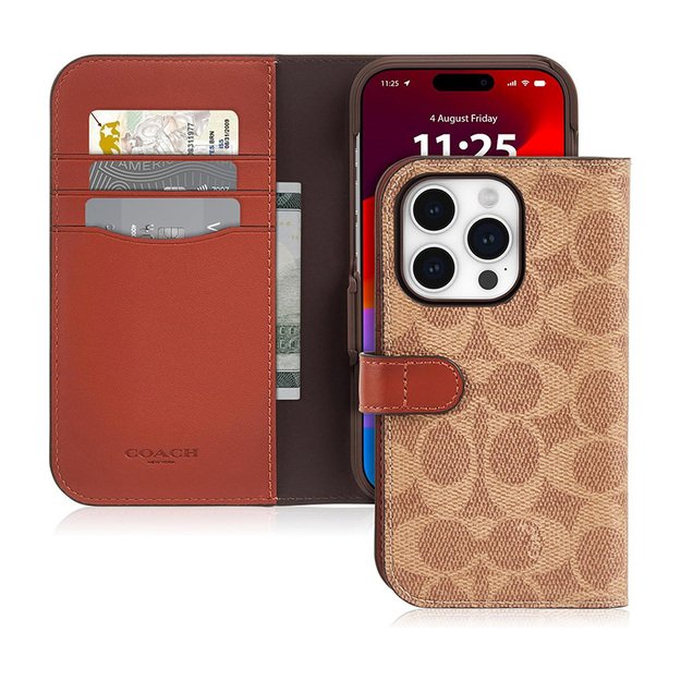 „Coach Folio Signature C Case“ – „2-in-1“ dėklas su atverčiamu dangteliu „iPhone 15 Pro (Tan)“