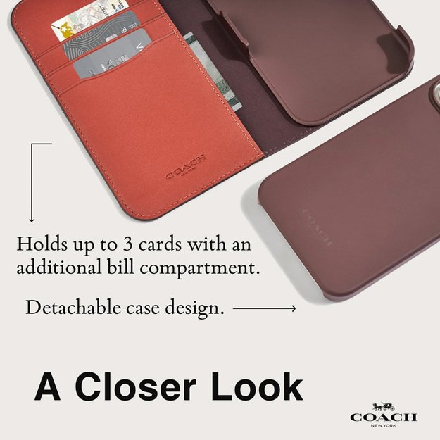 „Coach Folio Signature C Case“ – „2-in-1“ dėklas su atverčiamu dangteliu „iPhone 15 Pro (Tan)“ 4