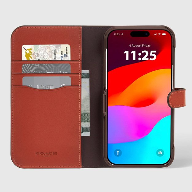 „Coach Folio Signature C Case“ – „2-in-1“ dėklas su atverčiamu dangteliu „iPhone 15 Pro (Tan)“ 2