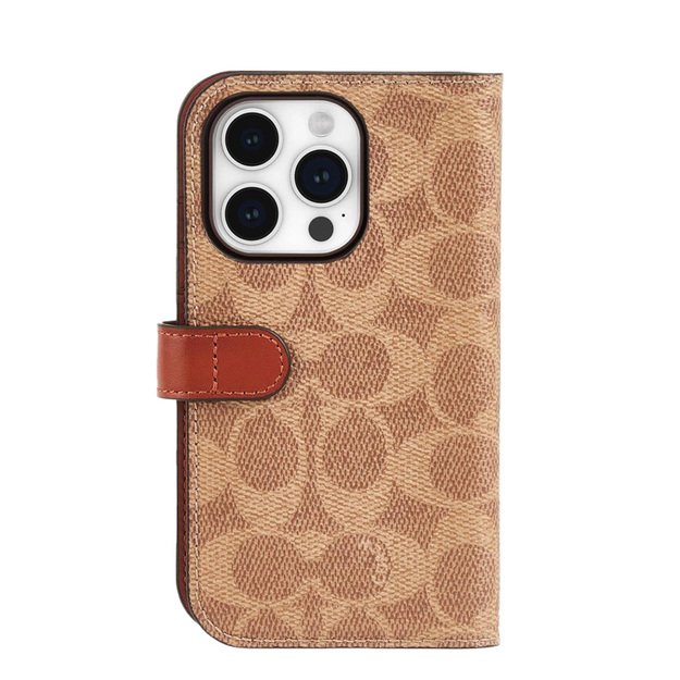 „Coach Folio Signature C Case“ – „2-in-1“ dėklas su atverčiamu dangteliu „iPhone 15 Pro (Tan)“ 1